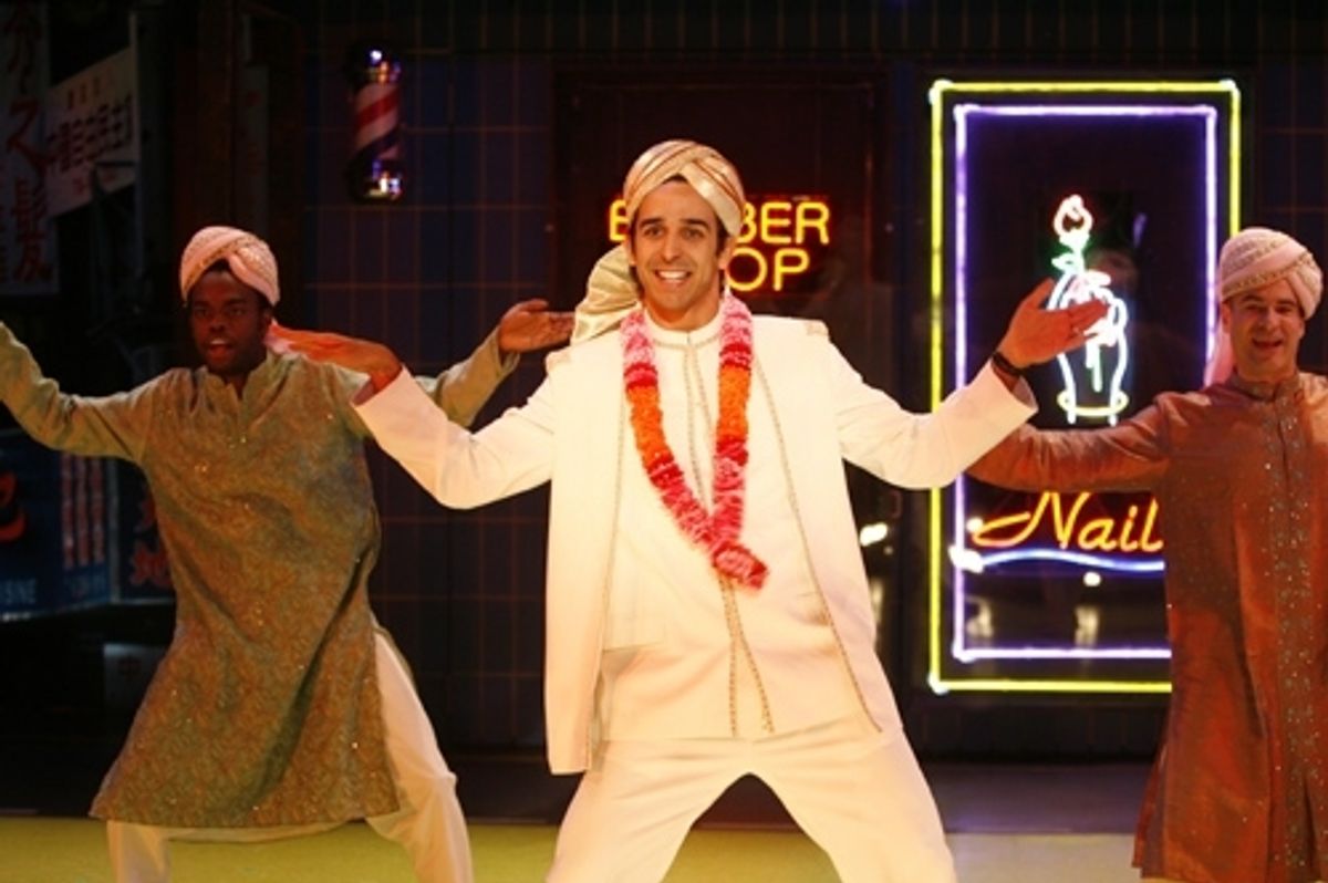 William Jackson Harper, Amir Arison and Demosthenes Chrysan in Signature Theatre Company's world premiere of Queens Boulevard (the musical) by Charles Mee at 