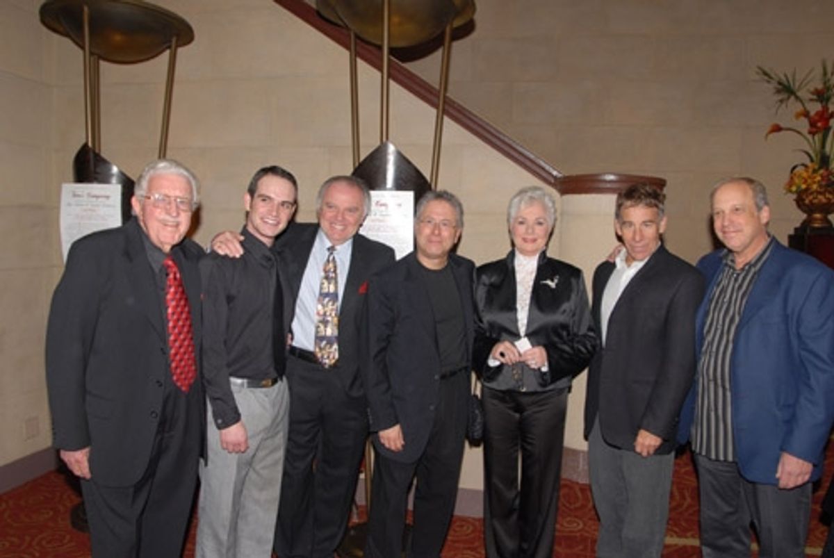 l-r: James McCloskey, Cason Murphy, Dr. Al Rossi, Alan Menken, Shirley Jones, Stephen Schwartz and Bruce Kimmel at 