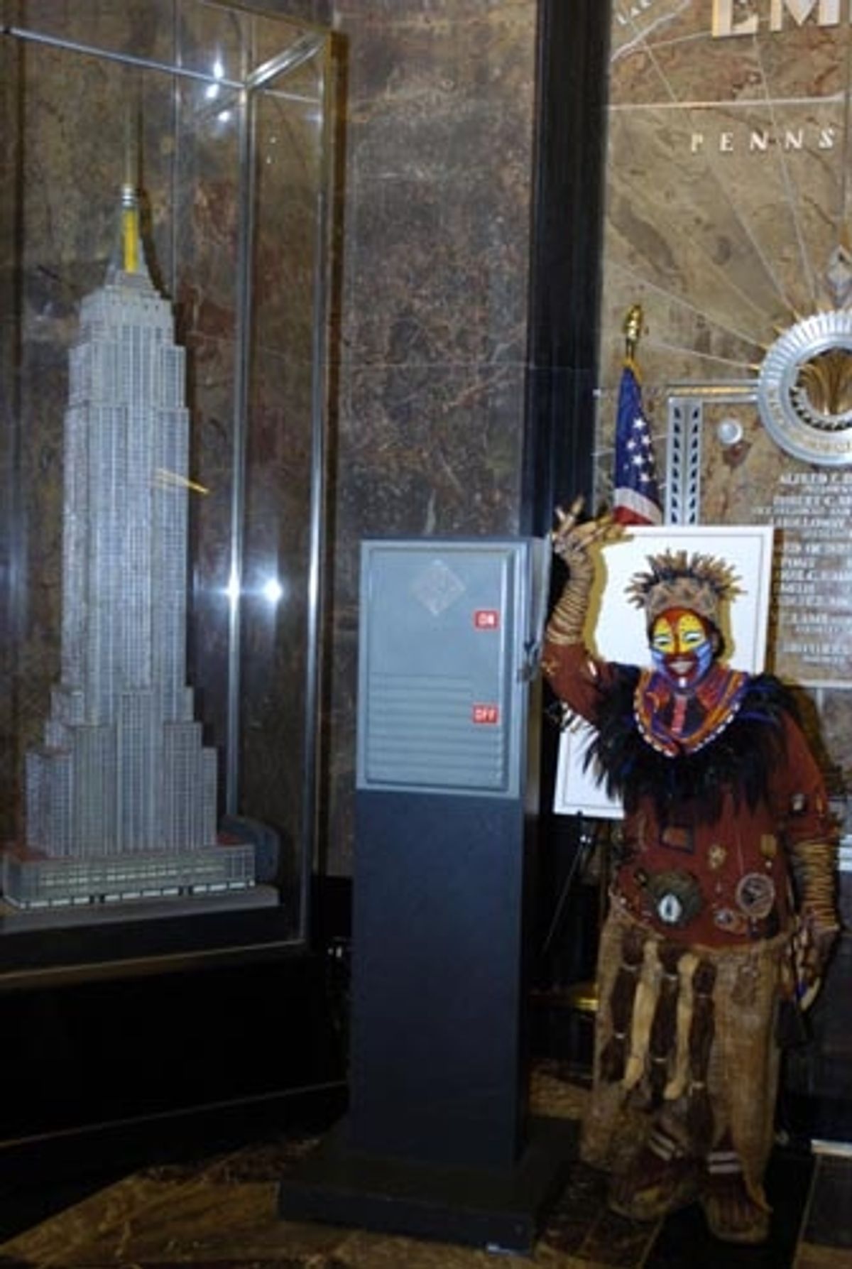 Tshidi Manye flipping the switch on the Empire State Building that lit New York 'Lion King' yellow. The Empire State Building will shine yellow from November 9-November 11 in celebration of the 10th Anniversary on Broadway at the Minskoff Theatre at 
