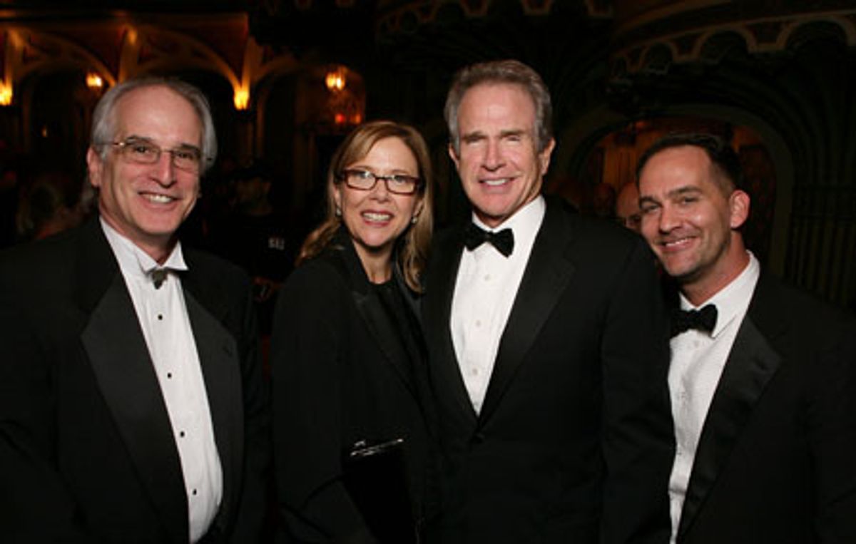 Director of Grand Performances Michael Alexander, Annette Bening, Warren Beatty and LA Stage Alliance Executive Producer Terence McFarland at 