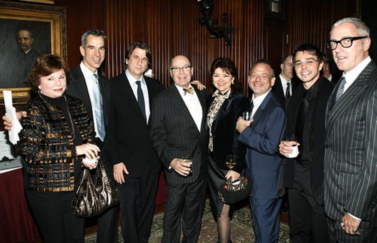 Marsha Mason, Jerry Mitchell, David Rockwell, Jack O'Brien, Linda Hart, Marc Shaiman, guest and Scott Wittman at 