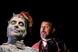 Karen Eleanor Wight as Toadpipe and Max McLean as Screwtape Photo