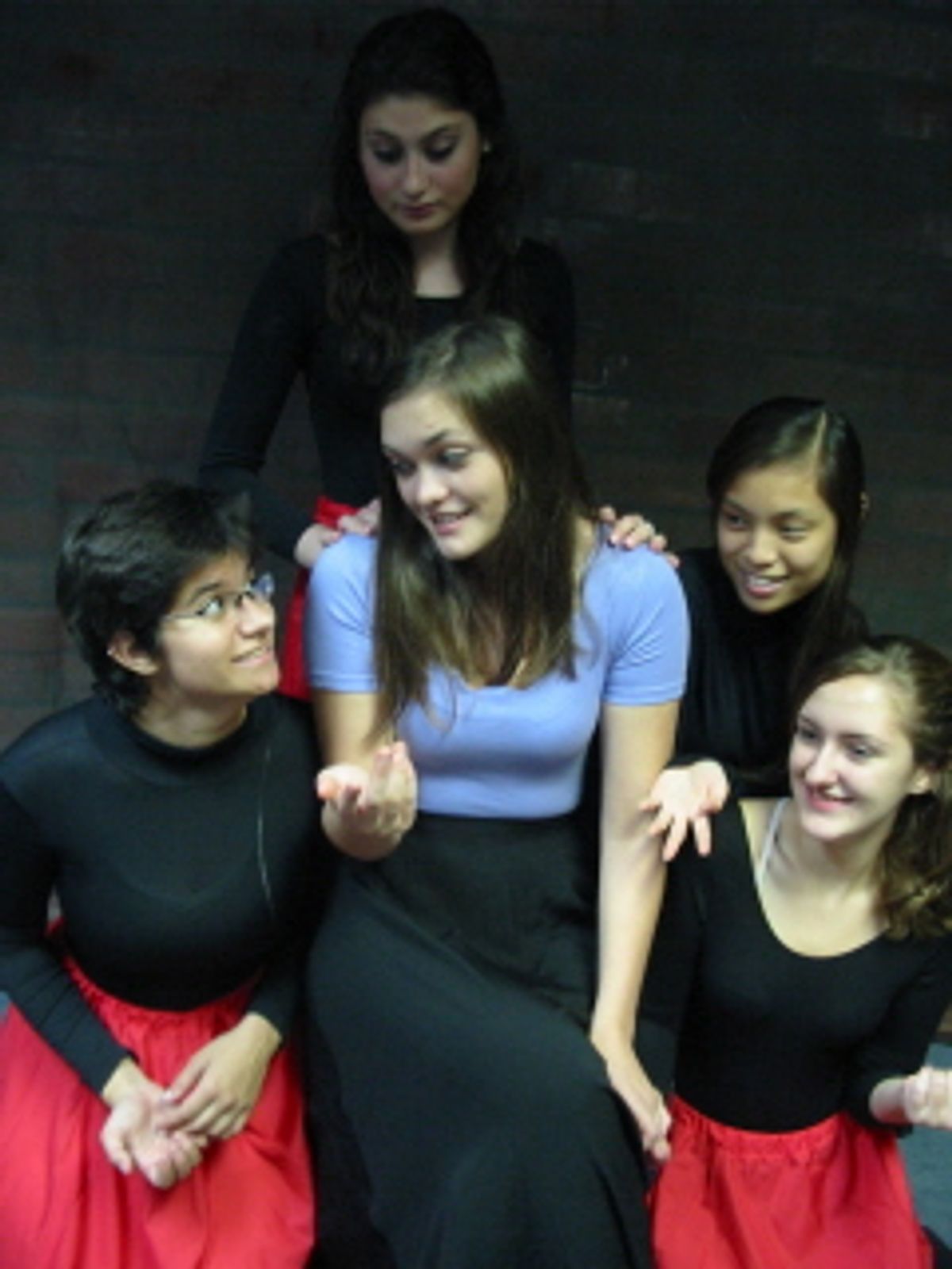 Liana Gineitis (center) as Anita with Jessica Nahigian, Amelia Stone, Thuy-Van Tran and Rosey Allen as the girls at 