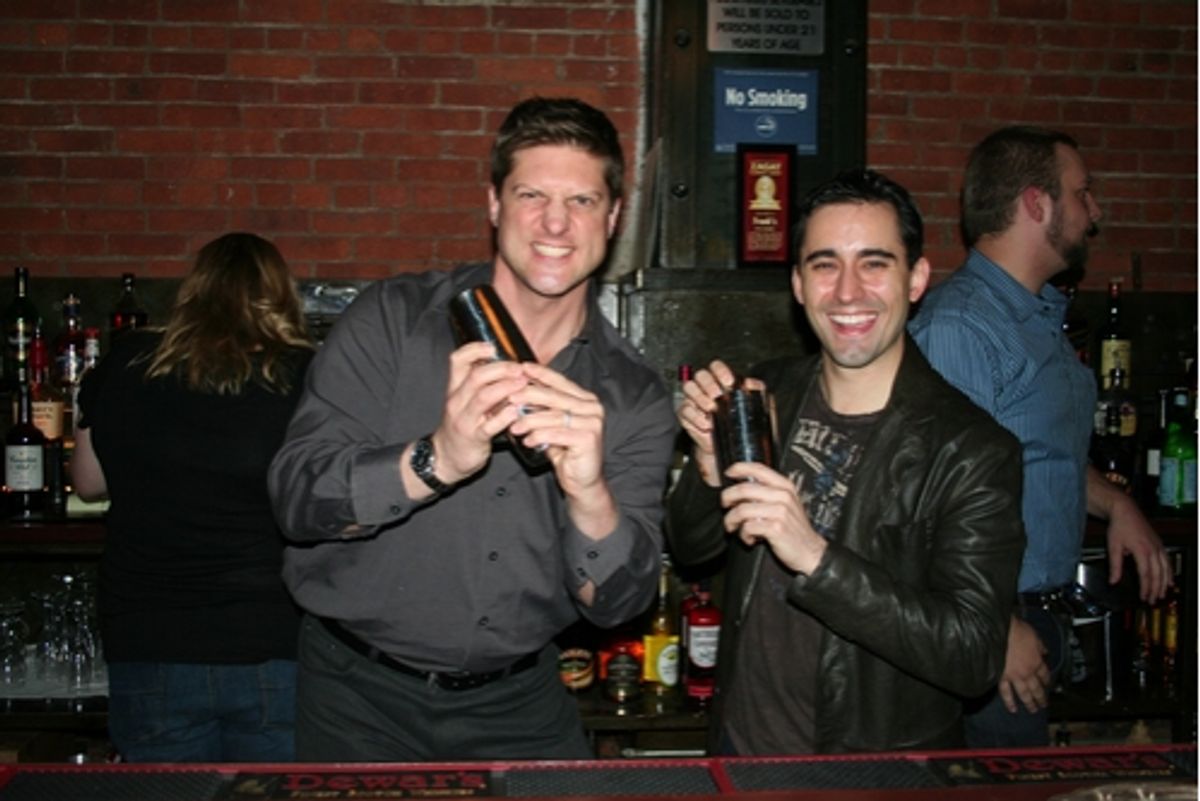 Christopher Sieber and John Lloyd Young at Celebrity Bartending Night