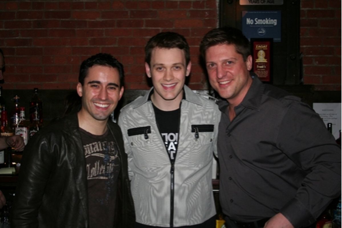 John Lloyd Young, Michael Arden and Christopher Sieber at Celebrity Bartending Night