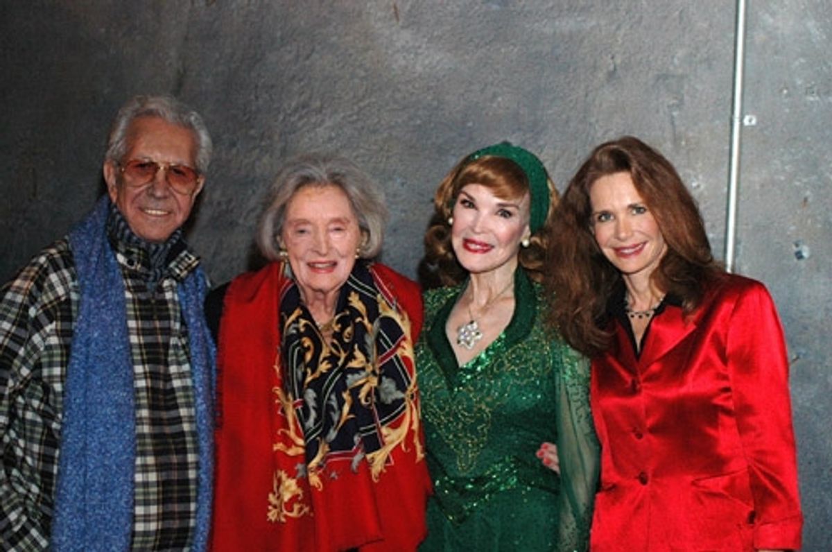 Friends for many years Mr. Blackwell, Dolores Hope and Kathryn Crosby with daughter Mary Crosby
 at 