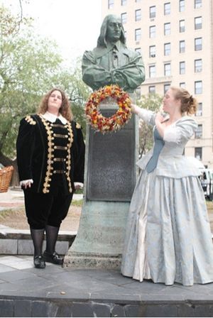 Flying Fig Theater Co-Artistic Director Michaela Goldhaber (as Peter Stuyvesant), fam Photo