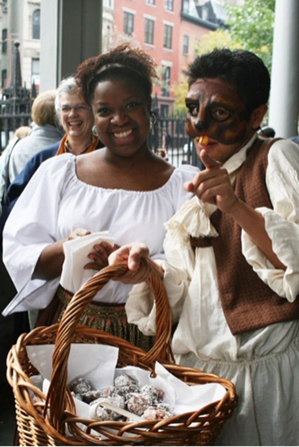 Abigail Ramsay (as Dot Angola) and Nathaniel P. Claridad (as Knickerbocker the beaver) at 5 Dutch Plays Festival with 'New Amsterdames'