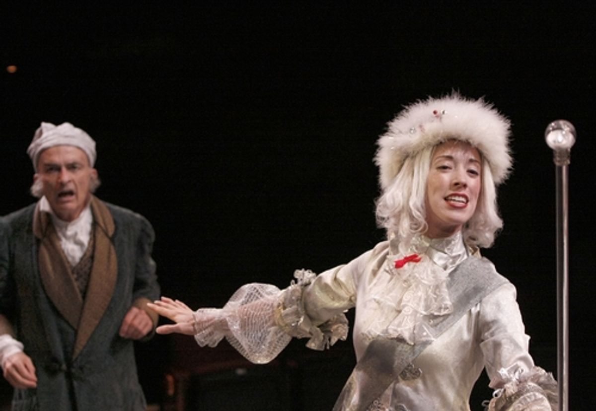 David Pichette as Scrooge and Erika Godwin as Spirit #1 at 