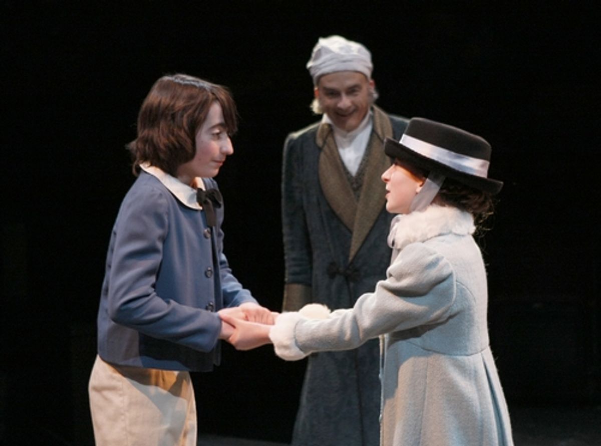Jeremy Weizenbaum as Young Scrooge, Amelia Rose Brummel as Fan at 'A Christmas Carol' at ACT