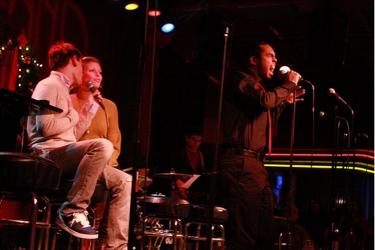 Benj Pasek and Chelsea Krombach (seated) with Jesse Nager at 