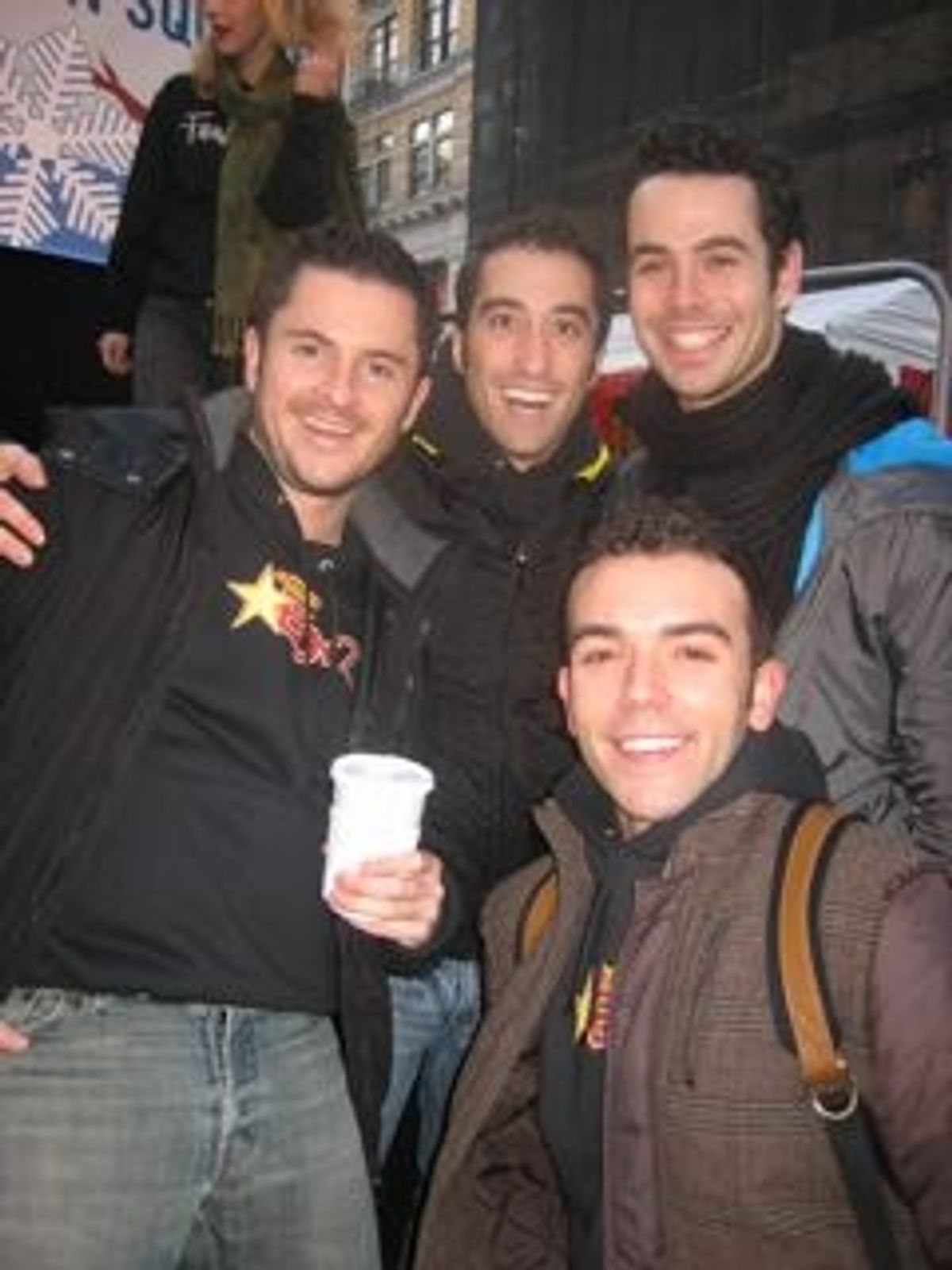 (clockwise from far left) Altar Boyz Jim Daly, Ryan Strand, Chad Doreck, and Joey Khoury prepare to take the stage at 