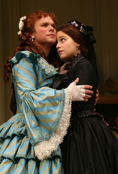 Norbert Leo Butz (as The Widow Tillou) and Jenn Gambatese Photo