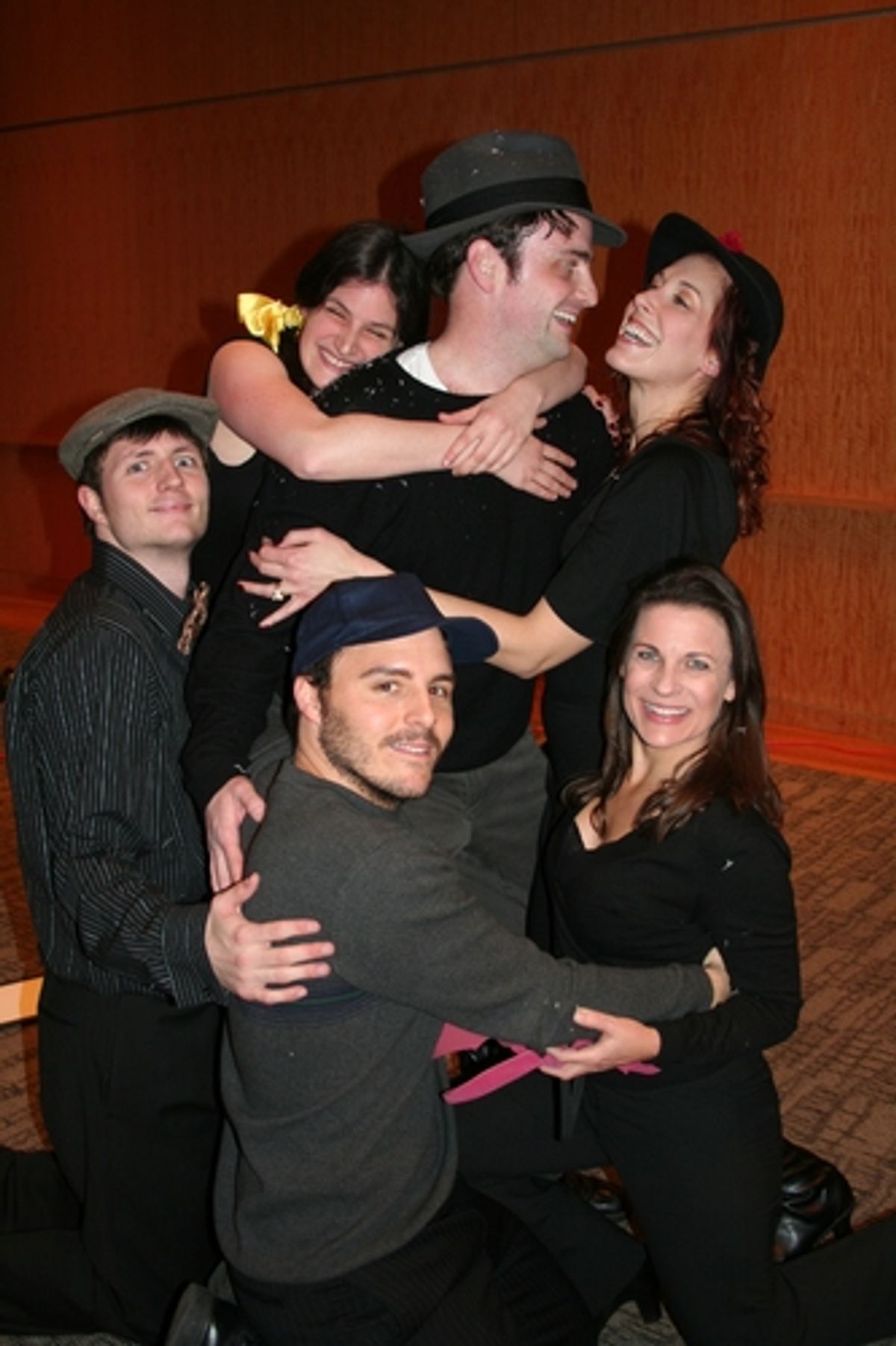 Students from the New School for Drama performed a mini version of 'It's A Wonderful Life' In aphabetical order: Robert Patrick Allen, Mark Cajiagao, Lawrence George, Betsy Sanders, Jane Tarica and Danielle Treuberg at 