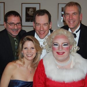 (Clockwise from left) NYCGMC executive director David Edelman, music director Charles Beale with Robert Osborne, Mrs. Santa (aka Mark-Edward Wadley) and Kelli O'Hara @ BroadwayWorld (Clockwise from left) NYCGMC executive director David Edelman, music director Charles Photo