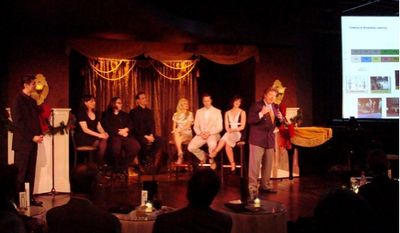 Robert R. Blume discussing Production Timeline in front of Angels company at Le Chat  Photo