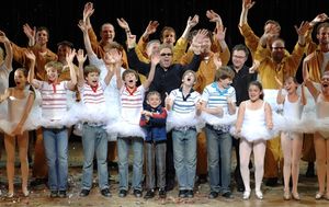 Elton John, Lee Hall and the Austrialian Billy Elliot company at opening night Photo