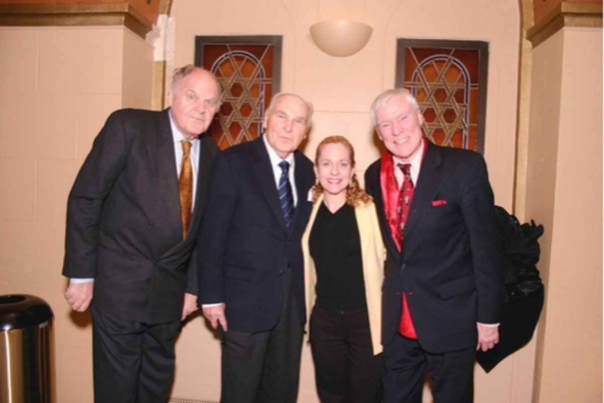 Post-show reception: George S. Irving, Donald Saddler, Vicki Reiss of The Shubert Foundation, Jacques D'Amboise at 
