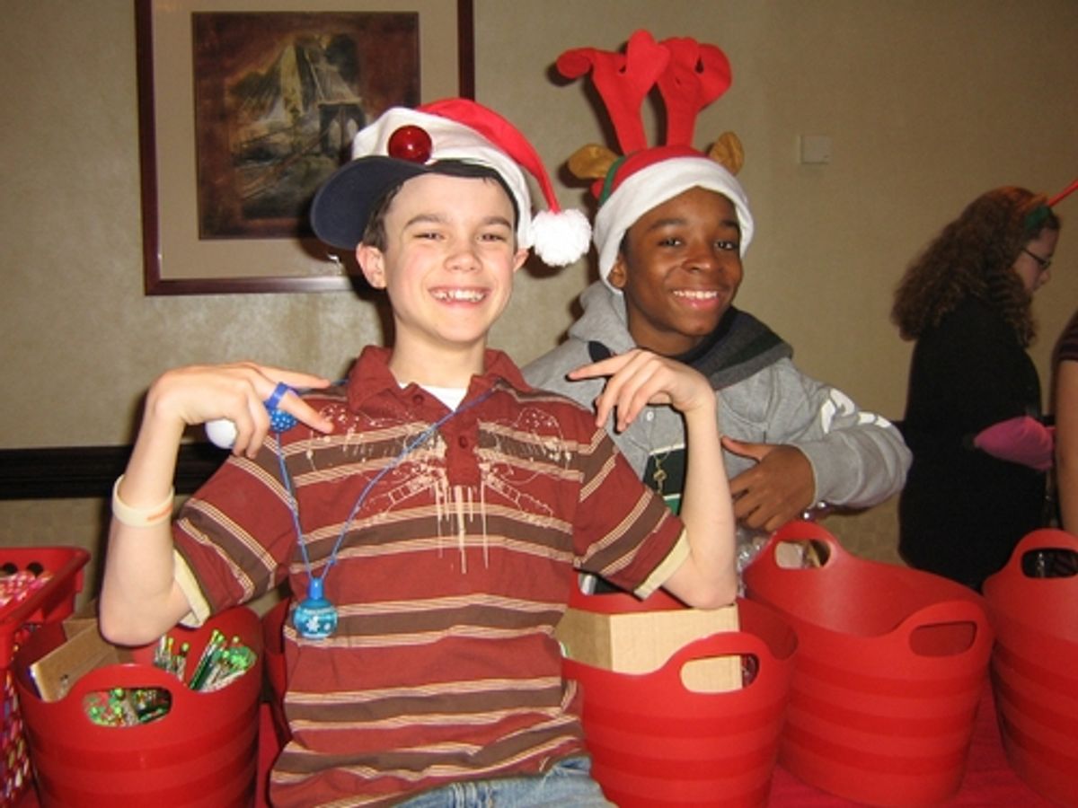 Cody Hanford and J.J. Singleton, the two Flounders in The Little Mermaid stuff baskets for Freedom House at 