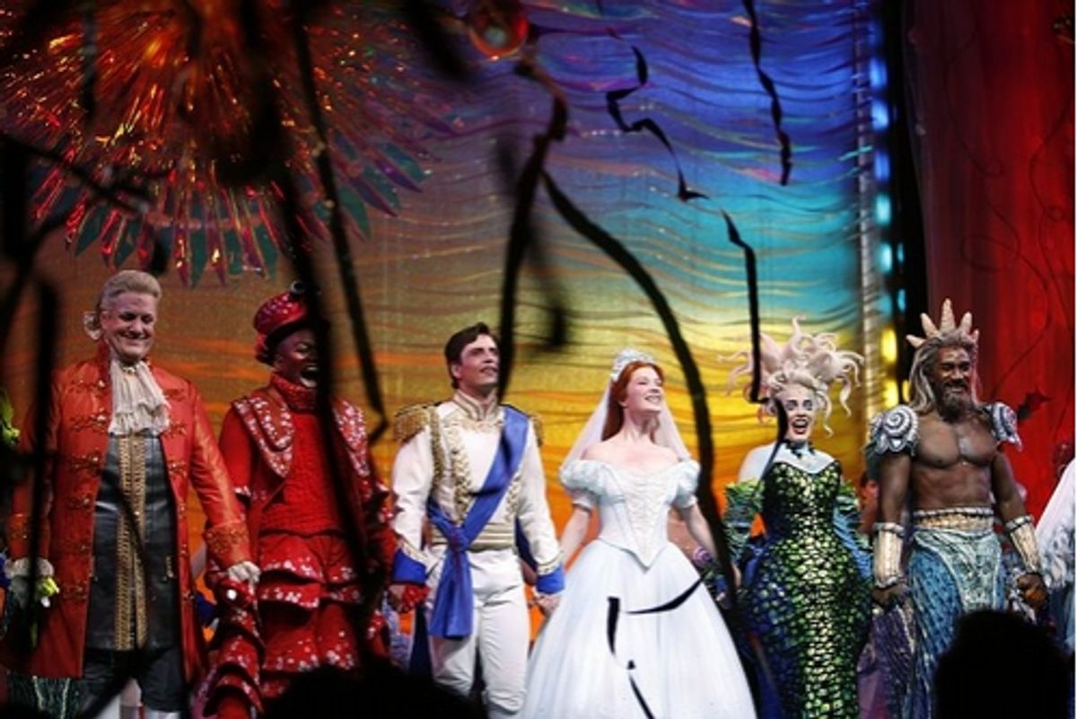 l-r: Jonathan Freeman, Tituss Burgess, Sean Palmer, Sierra Boggess, Sherie Rene Scott and Norm Lewis at 