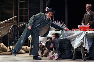 Mark Rylance with members of the cast, in the Guthrie production of Peer Gynt
 Photo