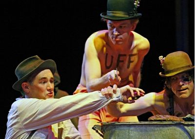 Mark Rylance with Jim Lichtscheidl and Tyson Forbes as Trolls
 Photo