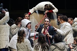 Mark Rylance with members of the cast as inmates in the insane asylum  Photo