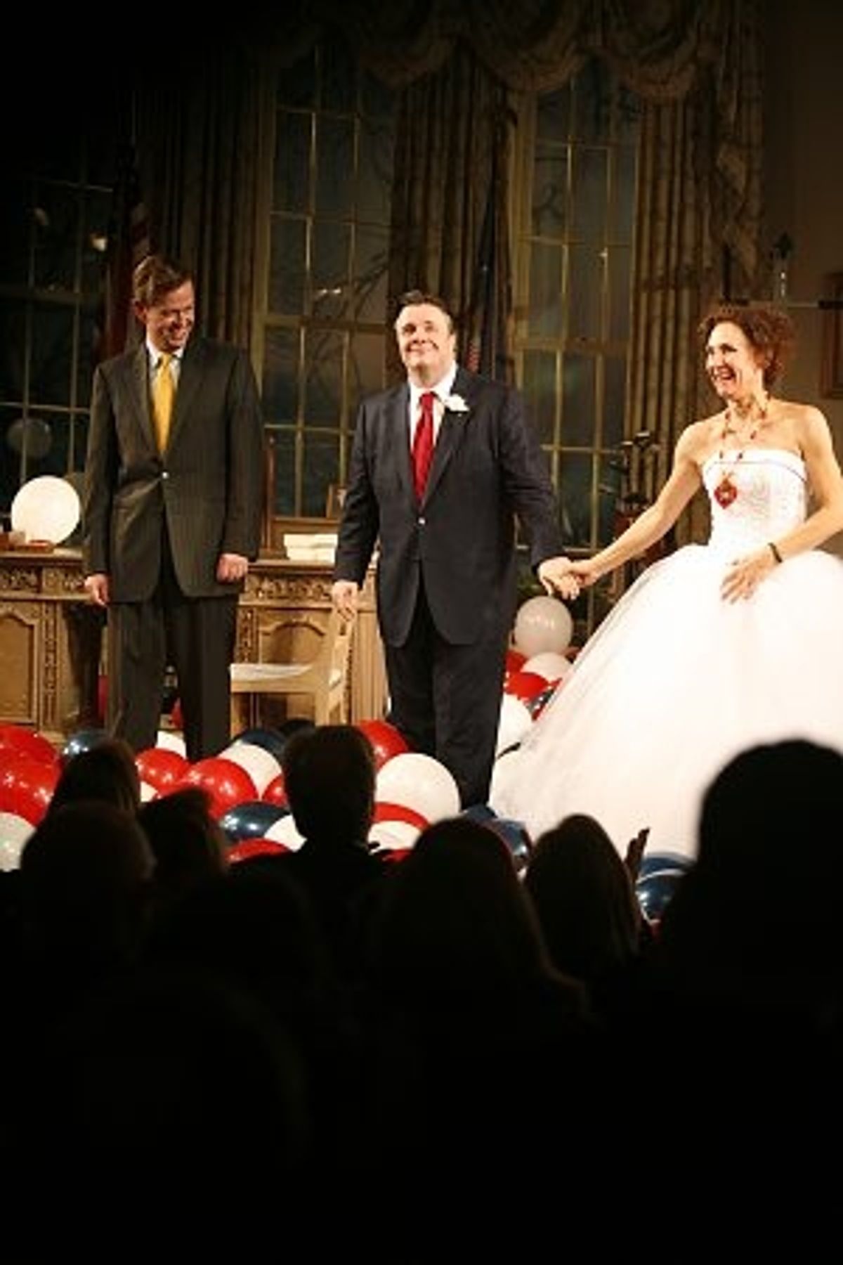 Dylan Baker, Nathan Lane and Laurie Metcalf at 'November' Opening Night Curtain Call & Party