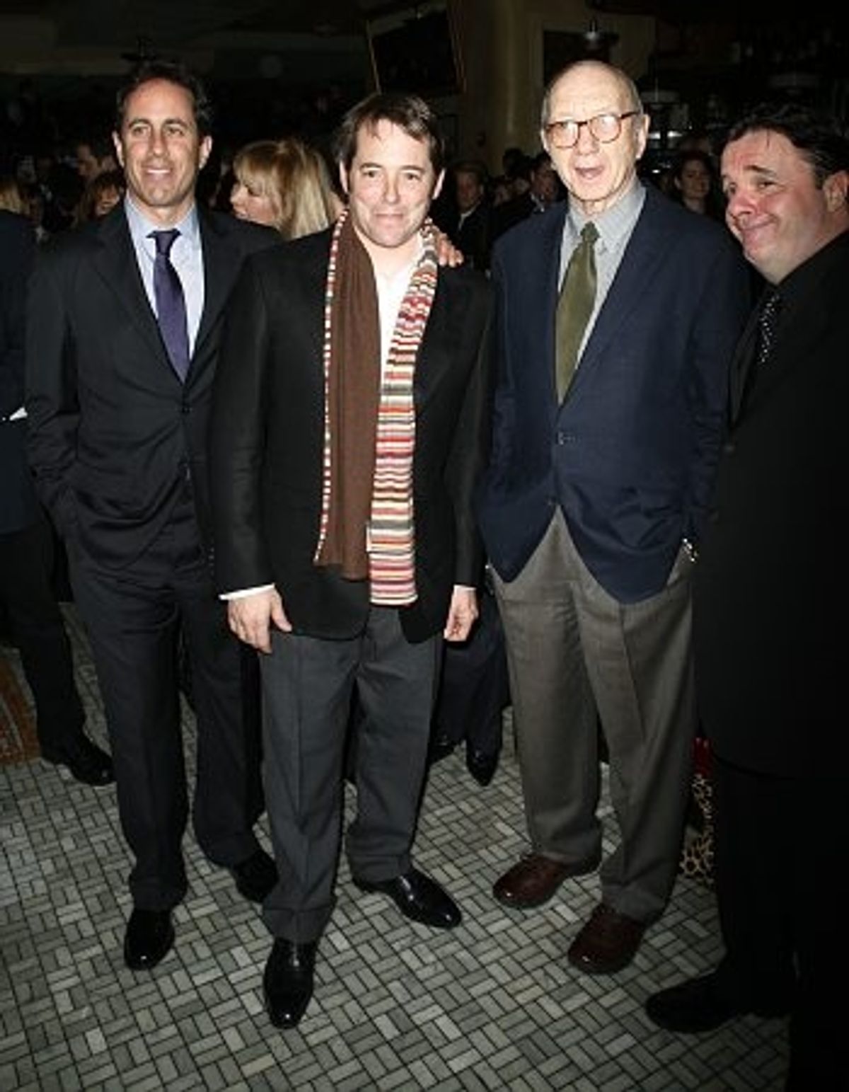 Jerry Seinfeld, Mathew Broderick, Neil Simon and Nathan Lane at 'November' Opening Night Curtain Call & Party