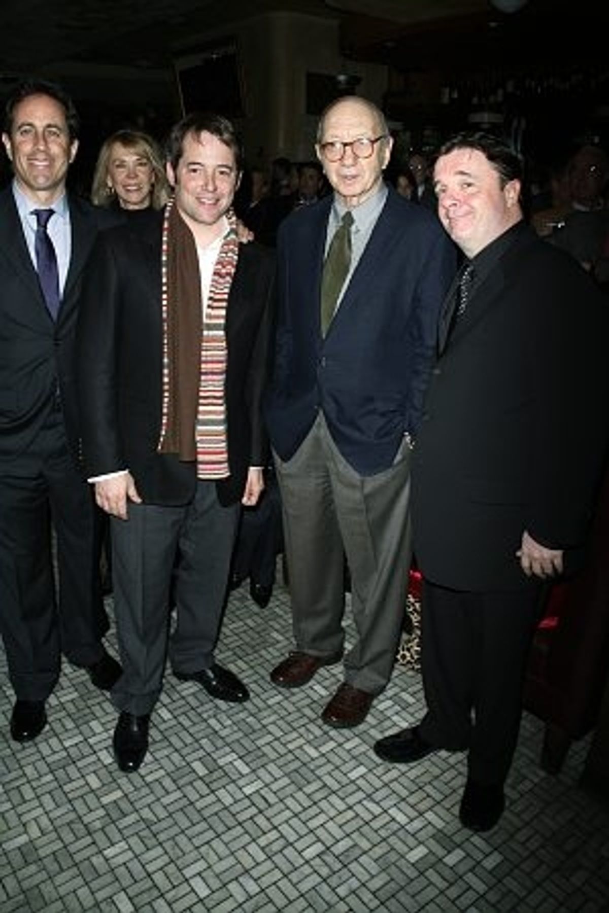 Jerry Seinfeld, Mathew Broderick, Neil Simon and Nathan Lane at 'November' Opening Night Curtain Call & Party