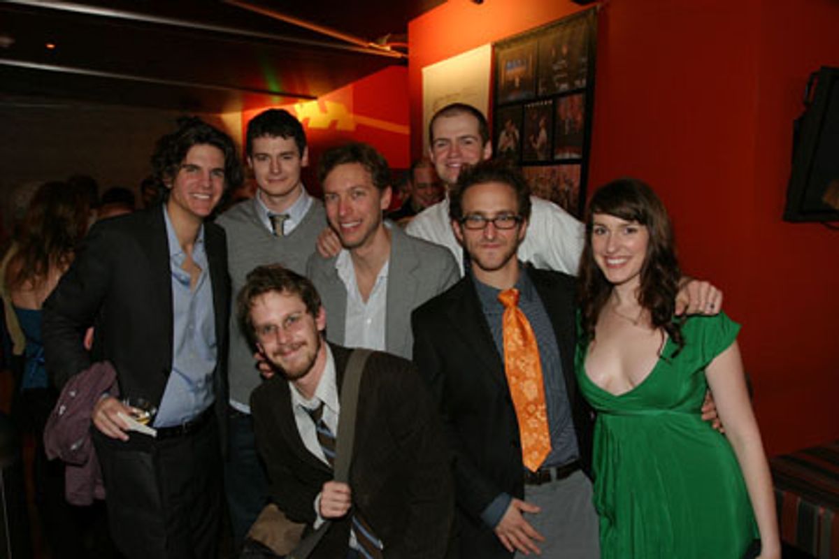 Alex Timbers, (Back) Benjamin Walker, (Front) Matthew Rocheleau, Michael Friedman and Adam O'Byrne, Will Greenberg and Erin Felgar at 