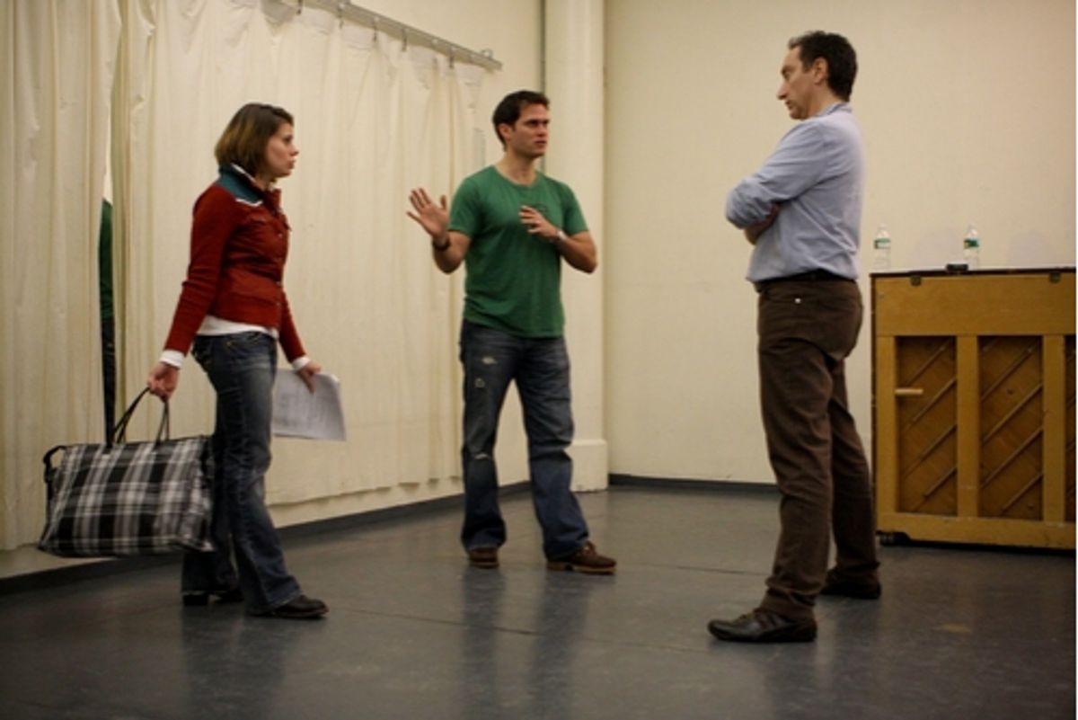Moises Kaufman with Celia Keenan-Bolger and Steven Pasquale at 'The 24 Hour Musicals'