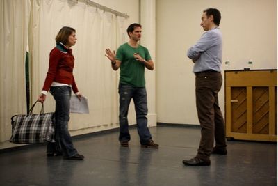 Moises Kaufman with Celia Keenan-Bolger and Steven Pasquale Photo