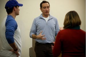 Moises Kaufman with Steven Pasquale and Celia Keenan-Bolger
 Photo