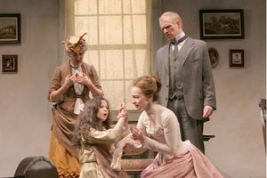 Beth Dixon (Aunt Ev), Meredith Lipson, Emily Dorsch (Kate Keller) and John Hickok (Captain Keller)
@ BroadwayWorld Beth Dixon (Aunt Ev), Meredith Lipson, Emily Dorsch (Kate Keller) and John Hickok (Ca Photo