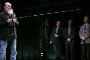 Michael David (foreground) with Gavin Jennings (Victorian Minister of Innovation), Ro Photo