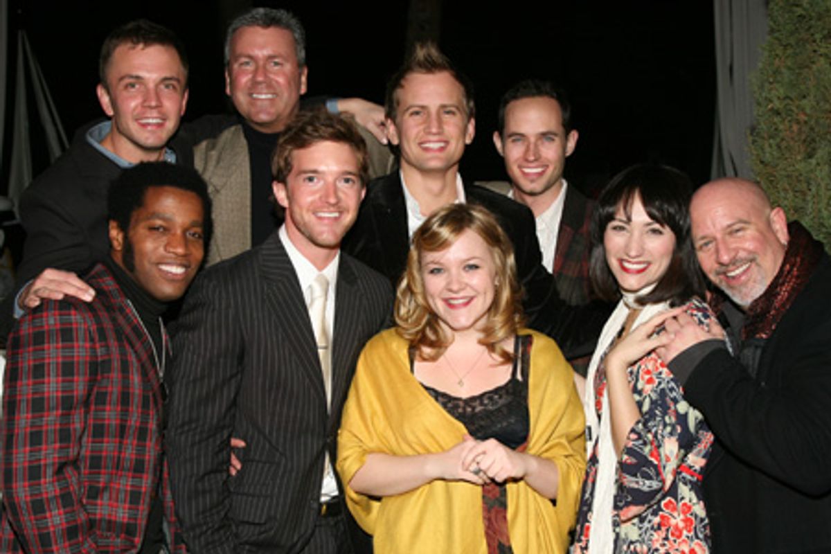 (L-R then Center)Ty Taylor, Shane Scheel, The Viceroy's Don Devine, Chris  Isaacson, Chris Bratten, Eden Espinosa, Gerald Sternbach, (Center) Tim Draxl, Audra Mae at 