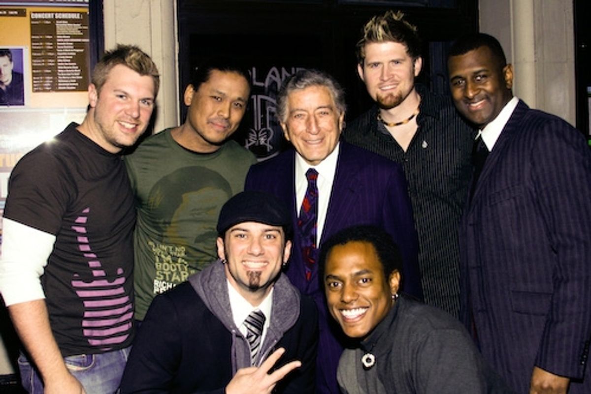 Tony Bennett and singing group, Mosaic (l-r) Heath, Troy, Sean, John and Corwyn at 