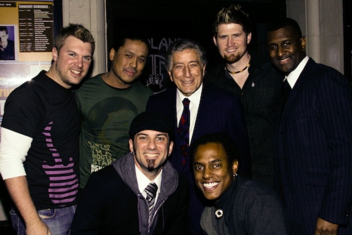 Tony Bennett and singing group, Mosaic (l-r) Heath, Troy, Sean, John and Corwyn at 