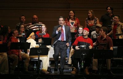David Bedella with the choral audience of Jerry Springer Photo