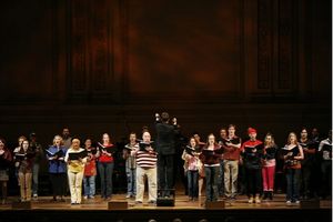 David Bedella (center) and the Jerry Springer ensemble Photo