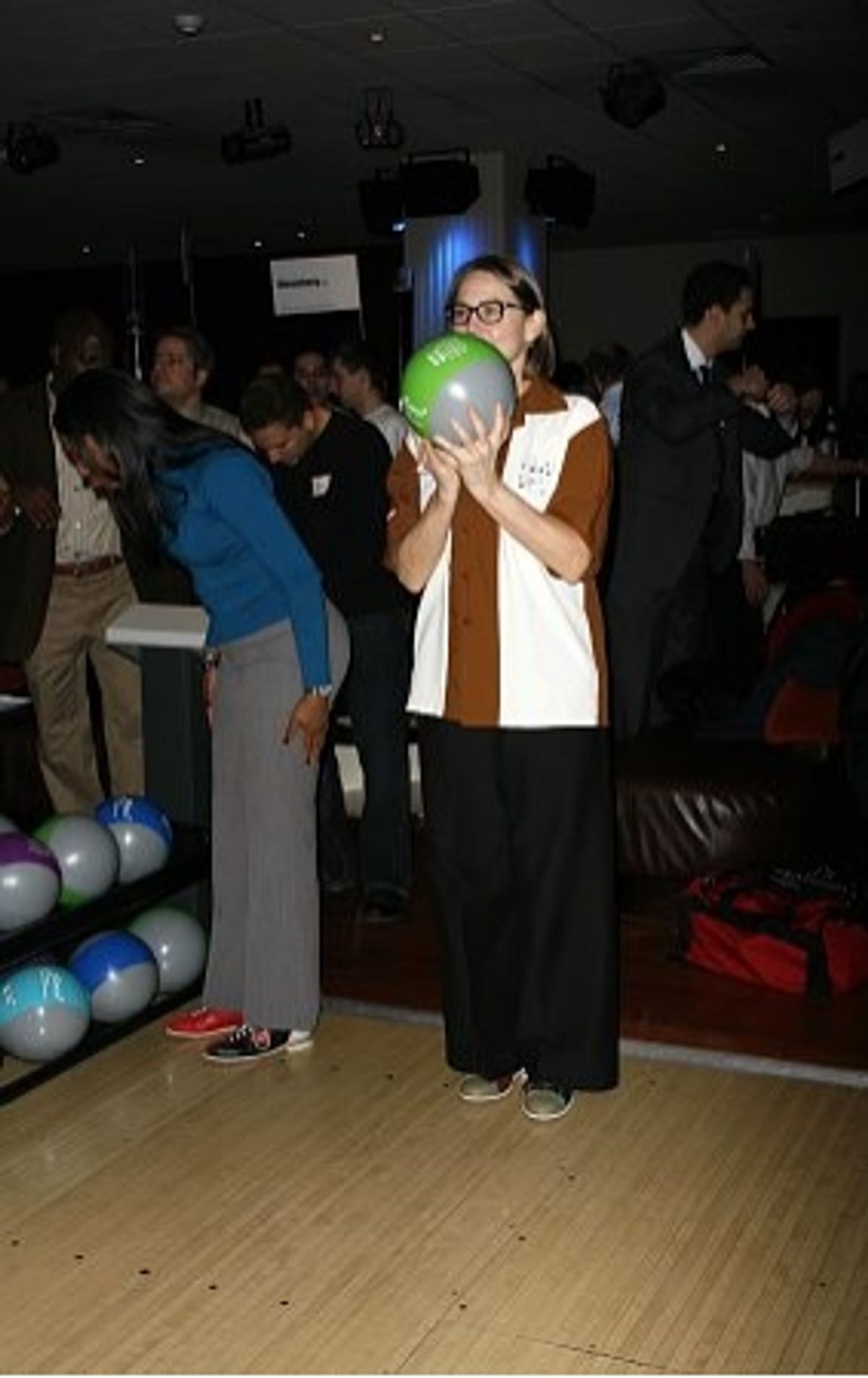 Cherry Jones focuses on her lane at Second Stage's 21st Annual All-Star Bowling Classic