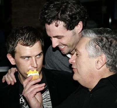 Daniel Reichard, Max von Essen and Harvey Fierstein sample the new cupcake Photo