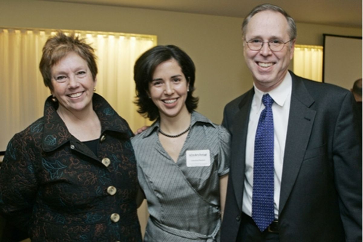l-r: Lynne Allen (BU's School of Visual Arts Director), Carolina Pachon (student of BU's School of Visual Arts), and Walt Meissner (Dean of BU's College of Fine Arts program) at 