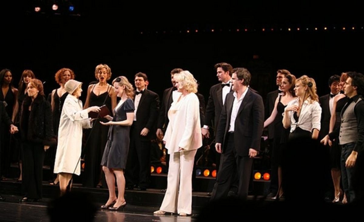 
Kate Burton, Erin Davie (with an 'adoring fan'), Christine Ebersole, Michael Park, Megan Sikora and Mario Cantone at 