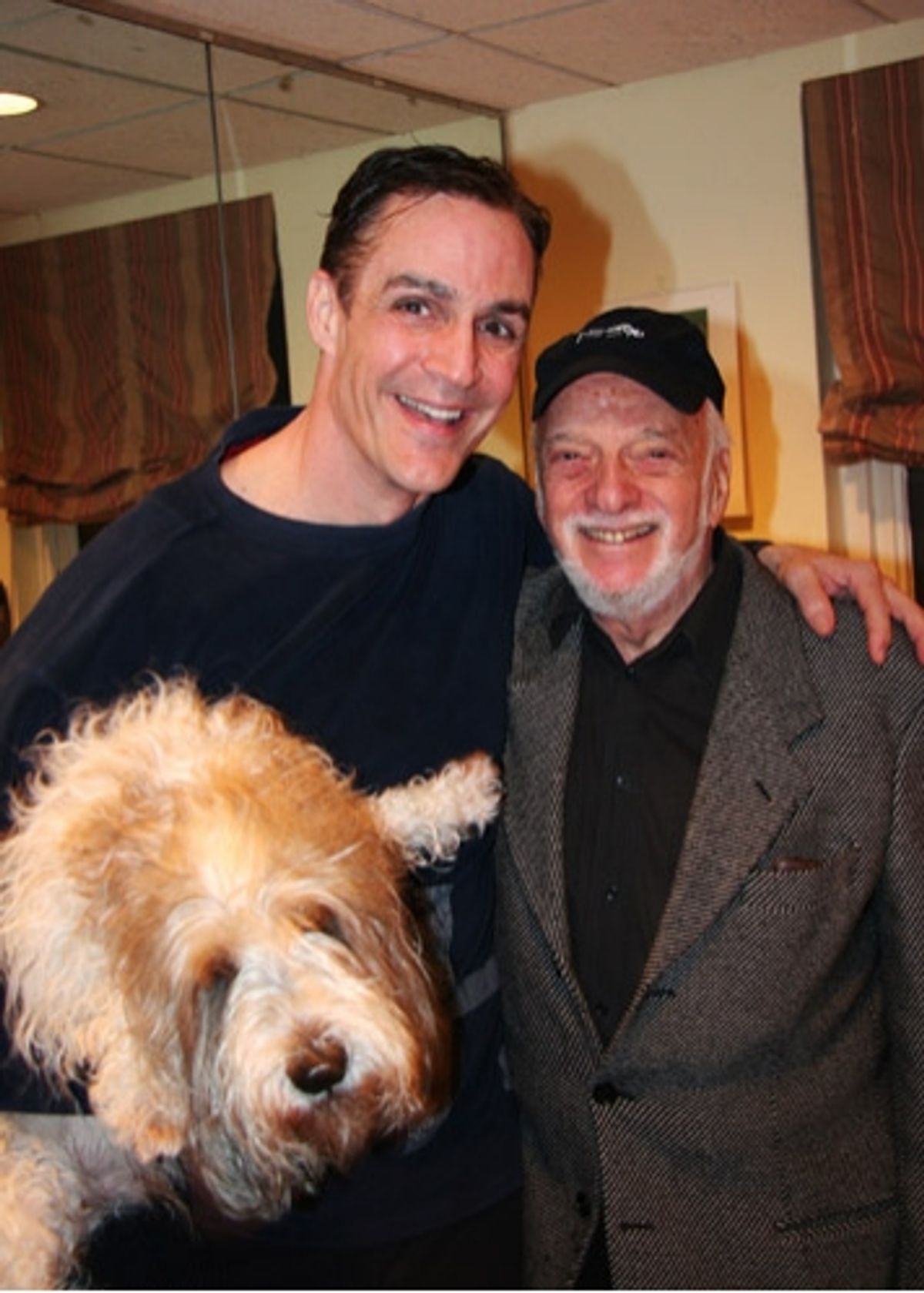 Howard McGillin and Hal Prince backstage (with Howard's dog, Teddy) at 