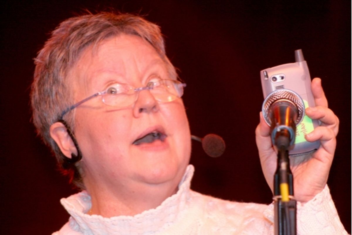 Christine Lavin calling the absent Jim Caruso at 