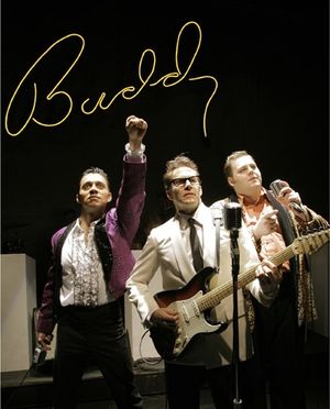 l-r: Miguel Romero (Ritchie Valens), Pat McRoberts (Buddy Holly), Ryan Dunkin (The Bi Photo