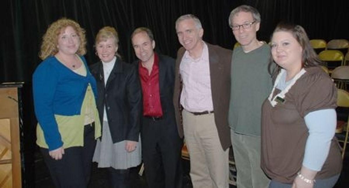 l-r: Lisa Cooney (Director of Education), Mickey McNany (Theatre School Director), Stephen Flaherty (Composer), Mark S. Hoebee (Artistic Director), Patrick Parker (Artistic Associate) and Carrie Rubino (Education Associate) at 