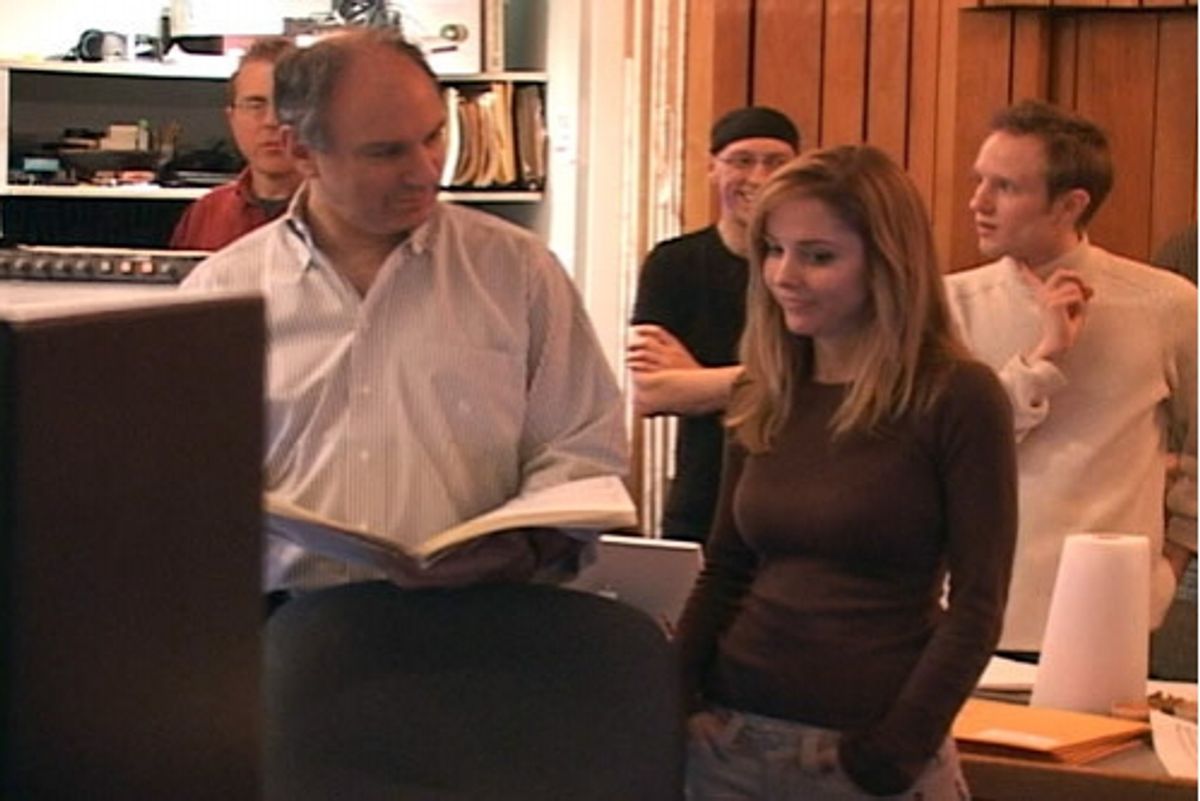 Michael Kosarin and Kerry Butler listen back to one of the tracks at 